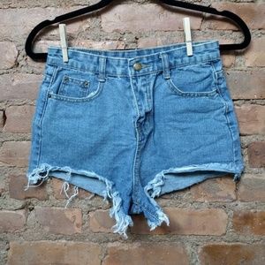 Blue Denim High Rise Shorts